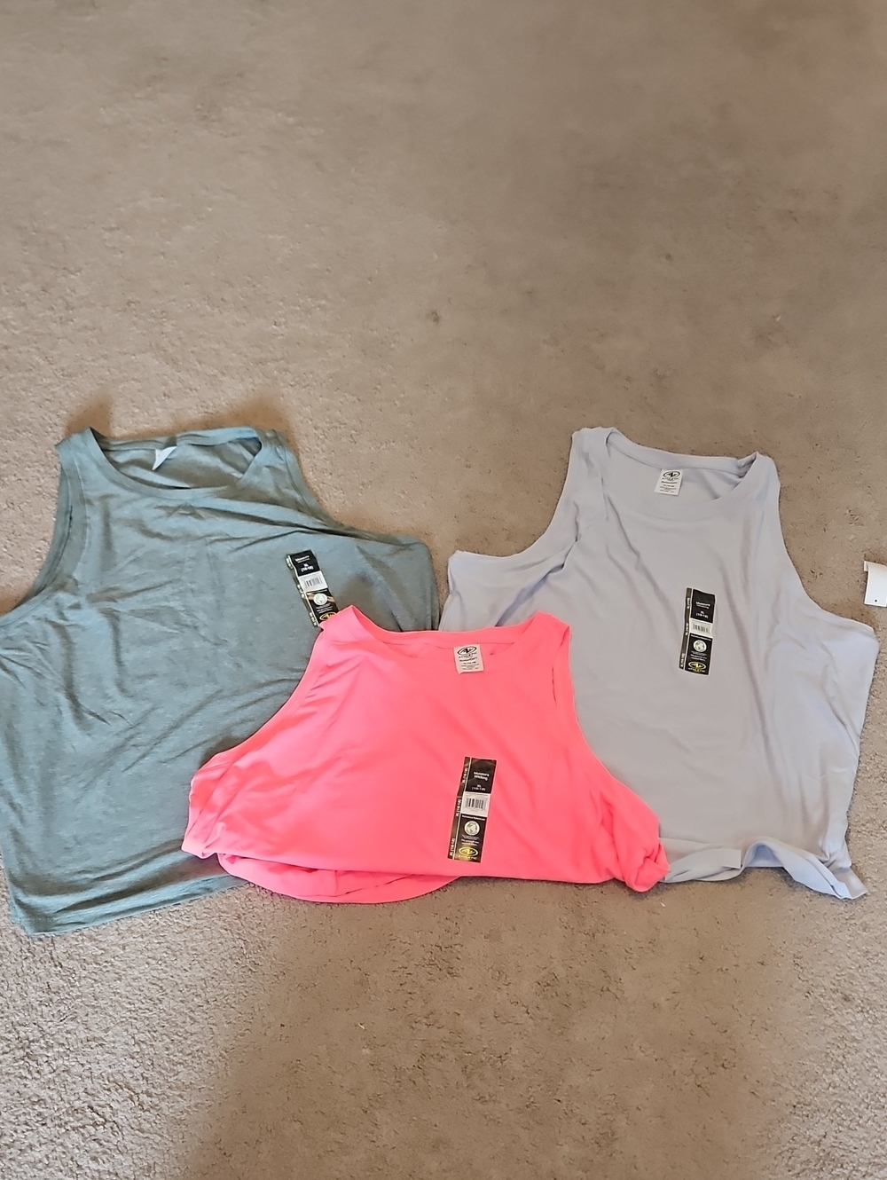 NWT, x3 Athletic Works Tank Tops in Neon Pink, Light Lavender, and Sage